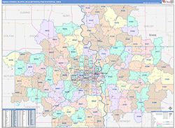 Omaha-Council Bluffs Metro Area Wall Map Color Cast Style 2026